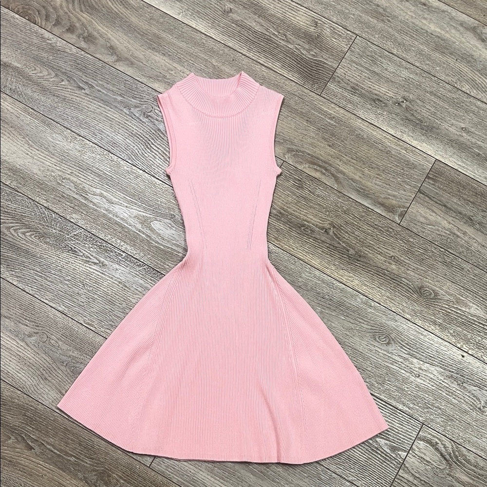 Sleeveless Pink Knit Flare Mini Dress